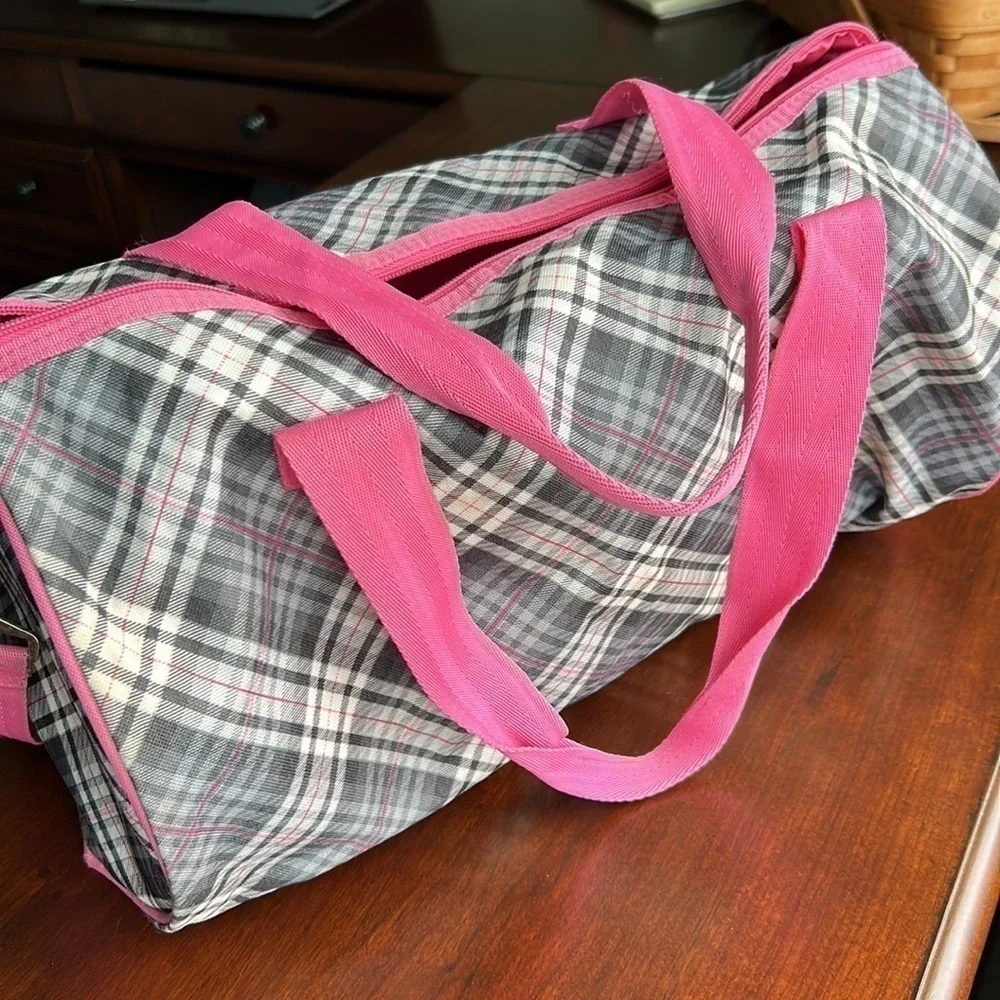 Gymnast Gymn⭐️st pink grey and black plaid adjustable shoulder strap bag euc
